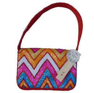 Studio 12 Hand Beaded Chevron Shoulder Bag NWT Pink Turquoise Boho Purse India